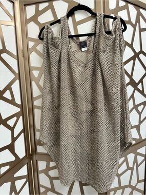 Elif Knit Sleeveless Tunic in Light Beige/ Gold Swim Coverup